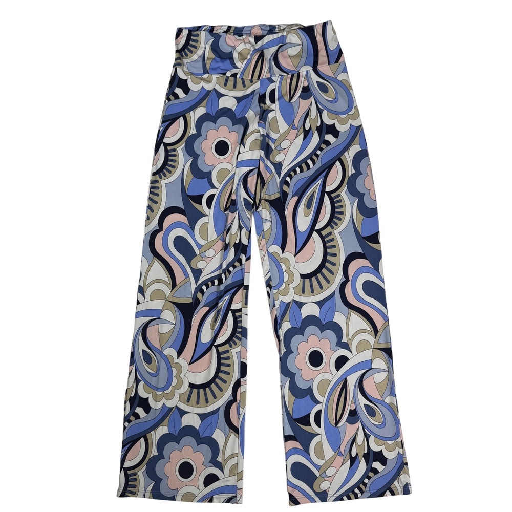 Last Tango Retro Psychedelic Boho Women Wide Leg Palazzo Pants Blue Multi Medium